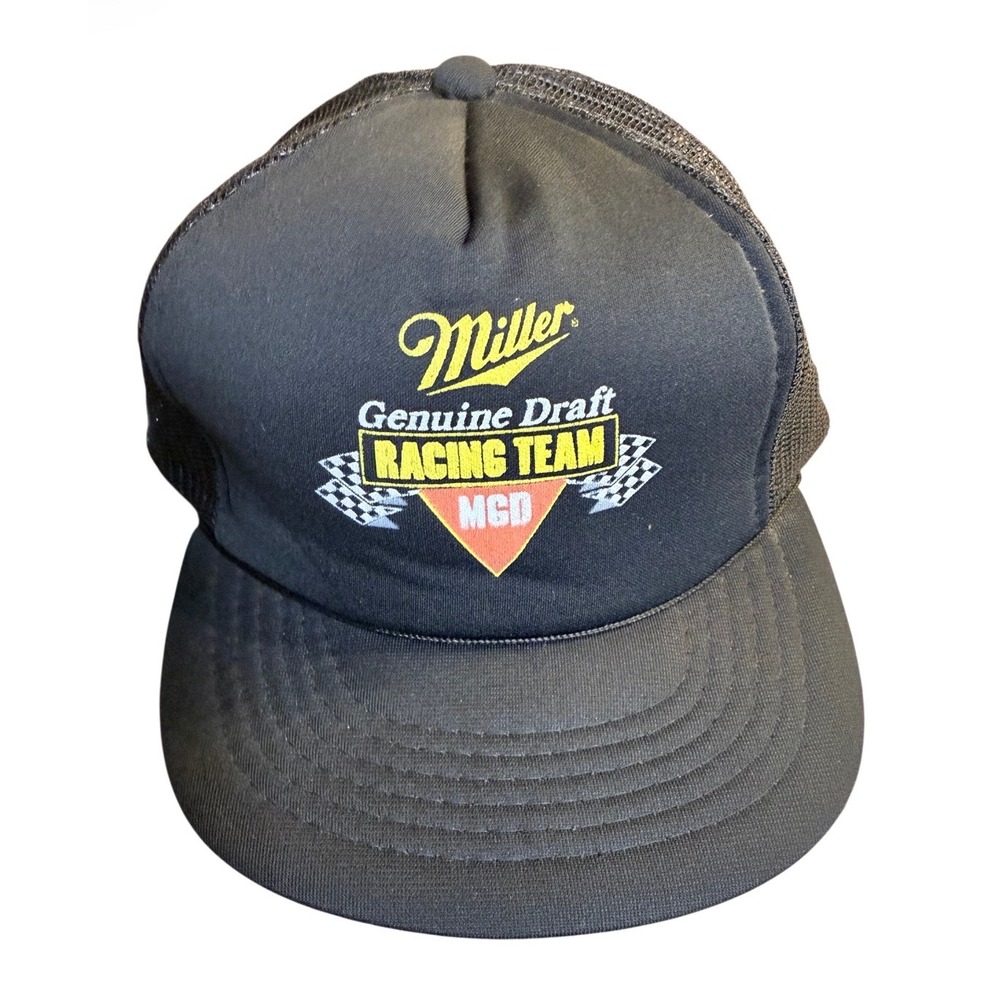 Miller Genuine Draft Racing Team Trucker Hat Black Mesh Snapback Vintage MGD